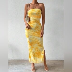 Strapless Tube Top Long Dress With A Slit, Sleeveless Bodycon Maxi Dress
